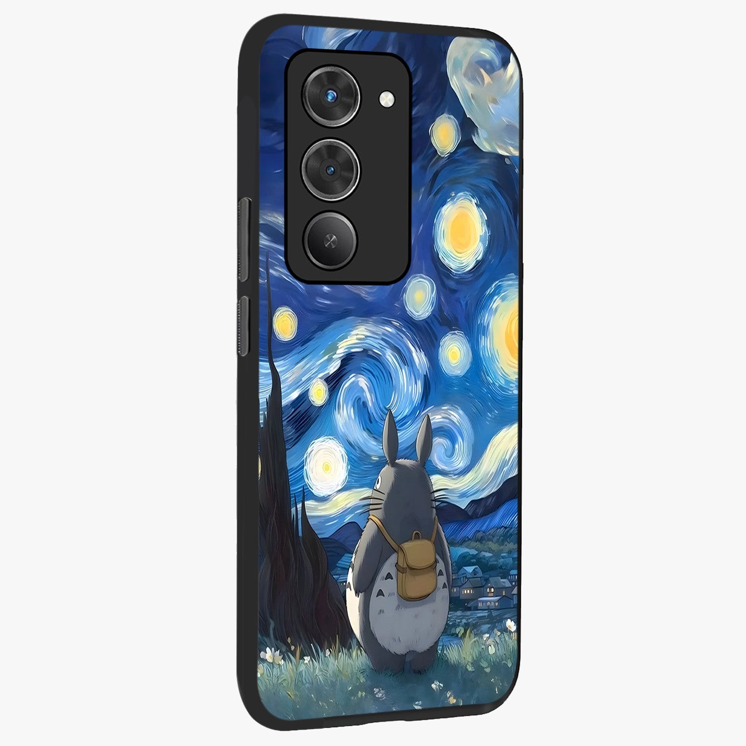 Totoro In Van Gogh Art Glass Case upright view showcasing creative character artwork with painterly artistic theme.