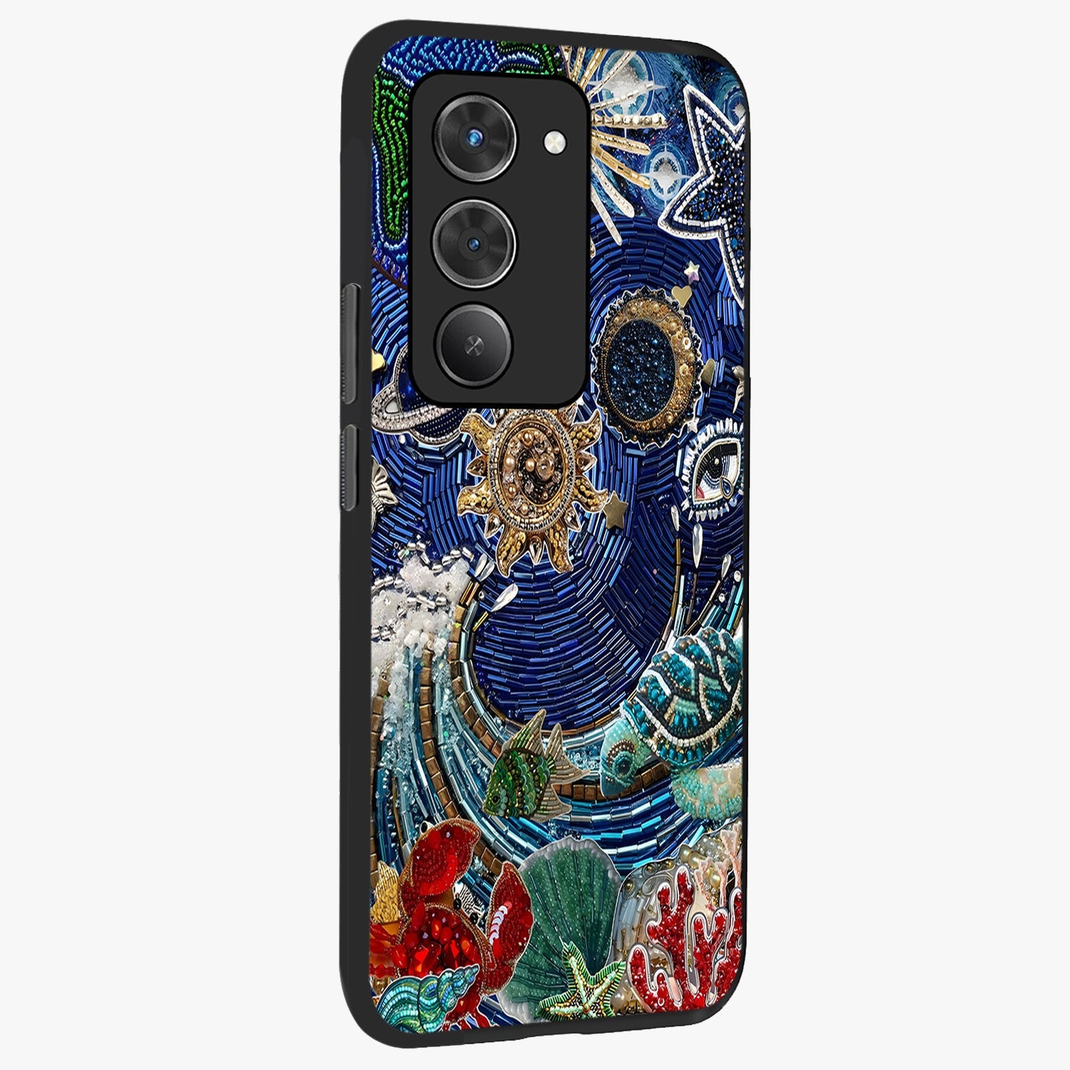 Universe Underwater Spark Glass Case upright view showcasing magical underwater galaxy artwork with vibrant cosmic theme.