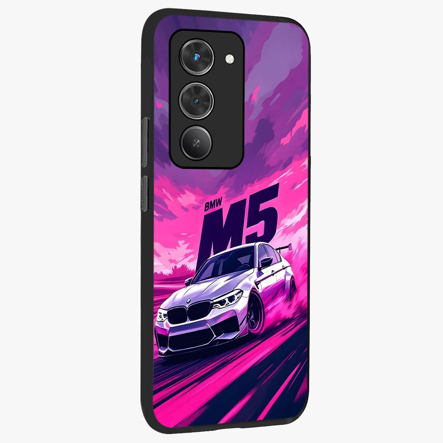 Velocity Drift Pulse Glass Case upright view showcasing powerful racing artwork with energetic motorsport theme.