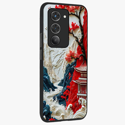 Whispers Of Sakura Waves Glass Case upright view showcasing delicate cherry blossom artwork with elegant nature theme.