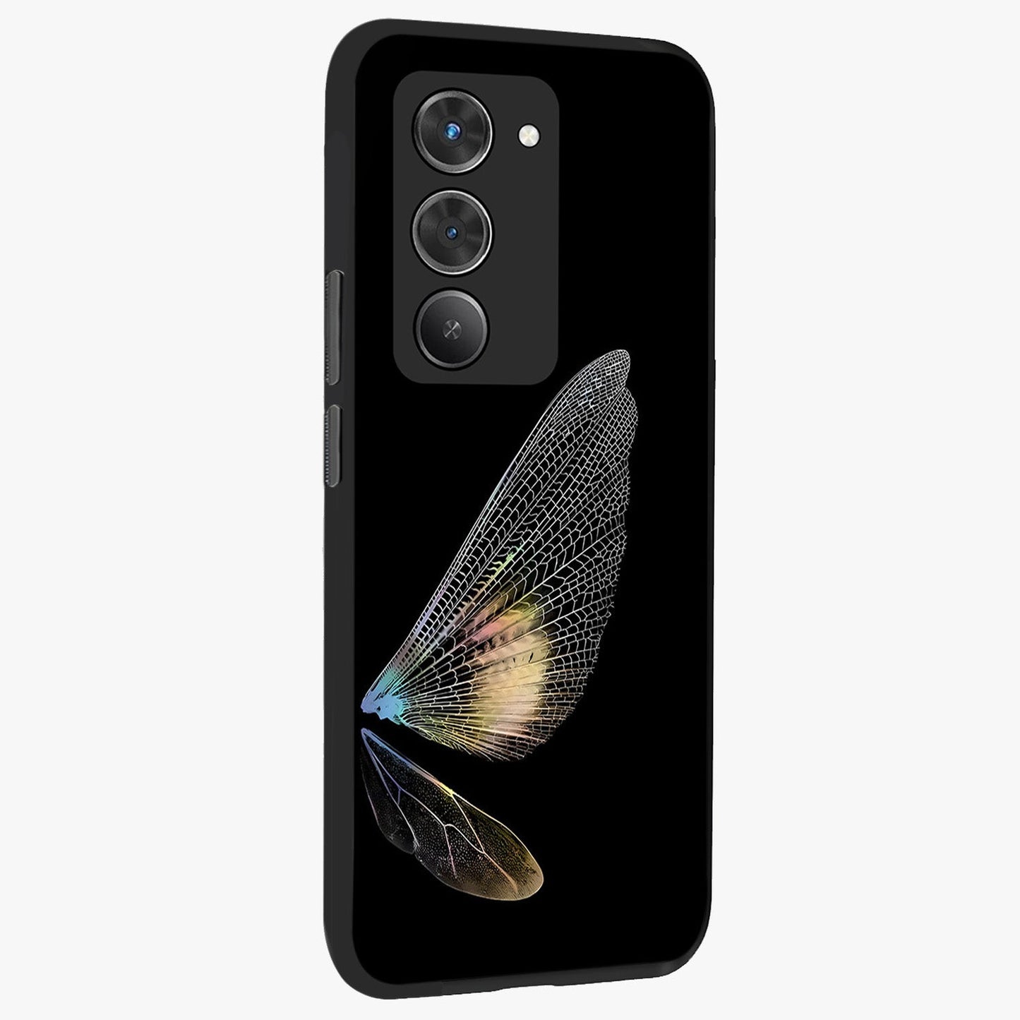 Whispers Of Wings Glass Case upright view showcasing elegant wing artwork with light airy theme.