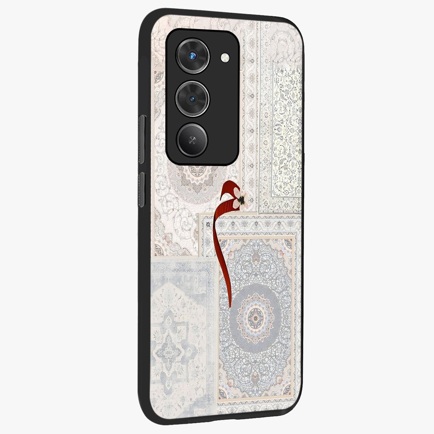 White Aesthetic Bow Glass Case upright view showcasing delicate ribbon bow artwork with cute minimalist theme.