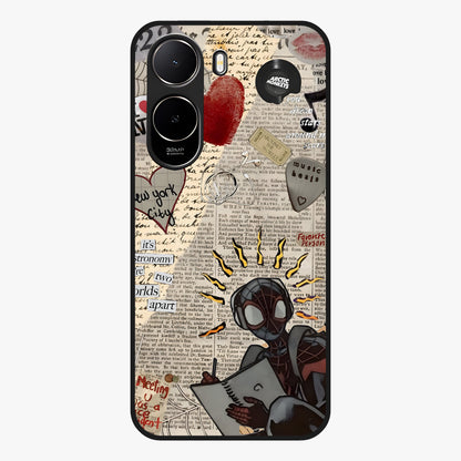 City Dream Sketch Glass Case showing flat back view with artistic city skyline sketch artwork and glossy glass finish.