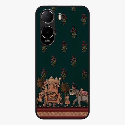 Macmerise Glass Case showing flat back view with stylish modern artwork and glossy glass finish.
