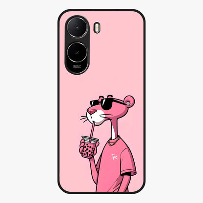 Pink Panther Glass Case showing flat back view with iconic pink panther artwork and glossy glass finish.