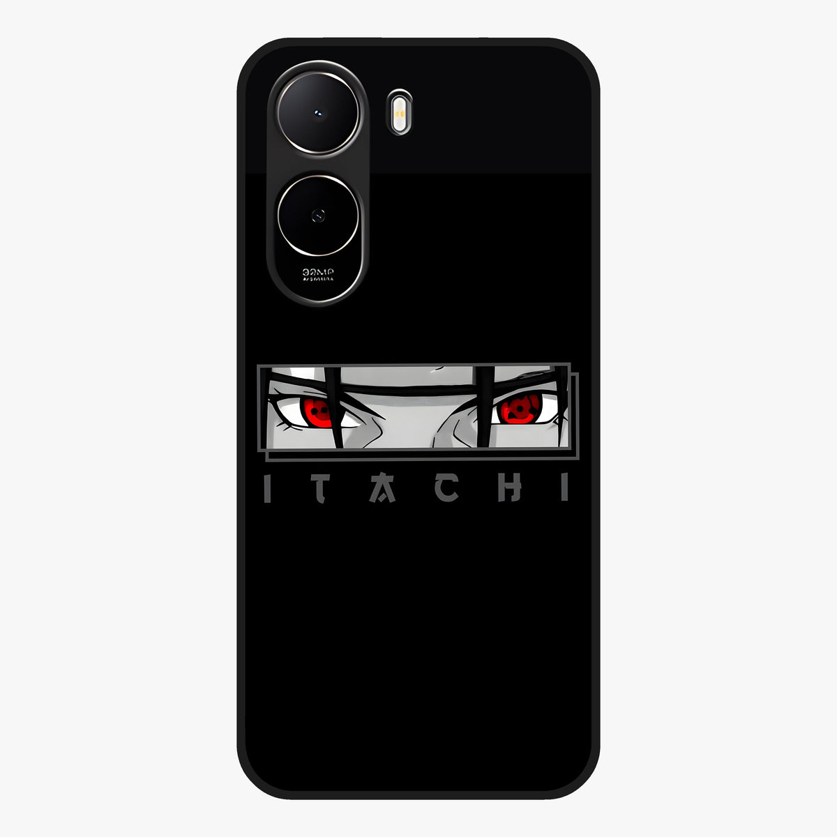 Scarlet Gaze Dominance Glass Case showing flat back view with striking red themed artwork and glossy glass finish.