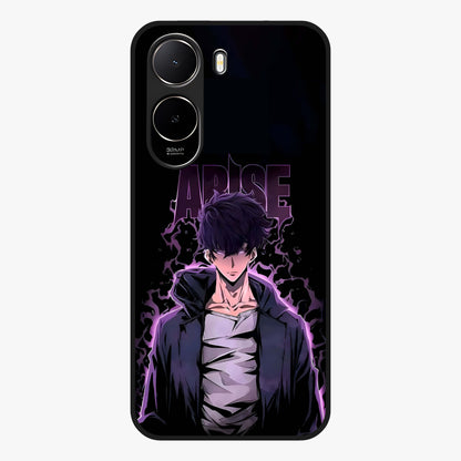 Shadow Monarch Awakening Glass Case showing flat back view with powerful dark monarch themed artwork and glossy glass finish.