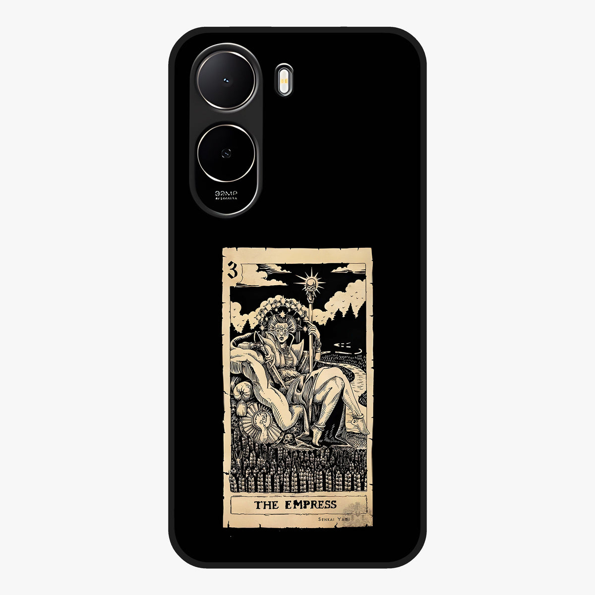 The Empress Glass Case showing flat back view with regal feminine artwork and glossy glass finish.