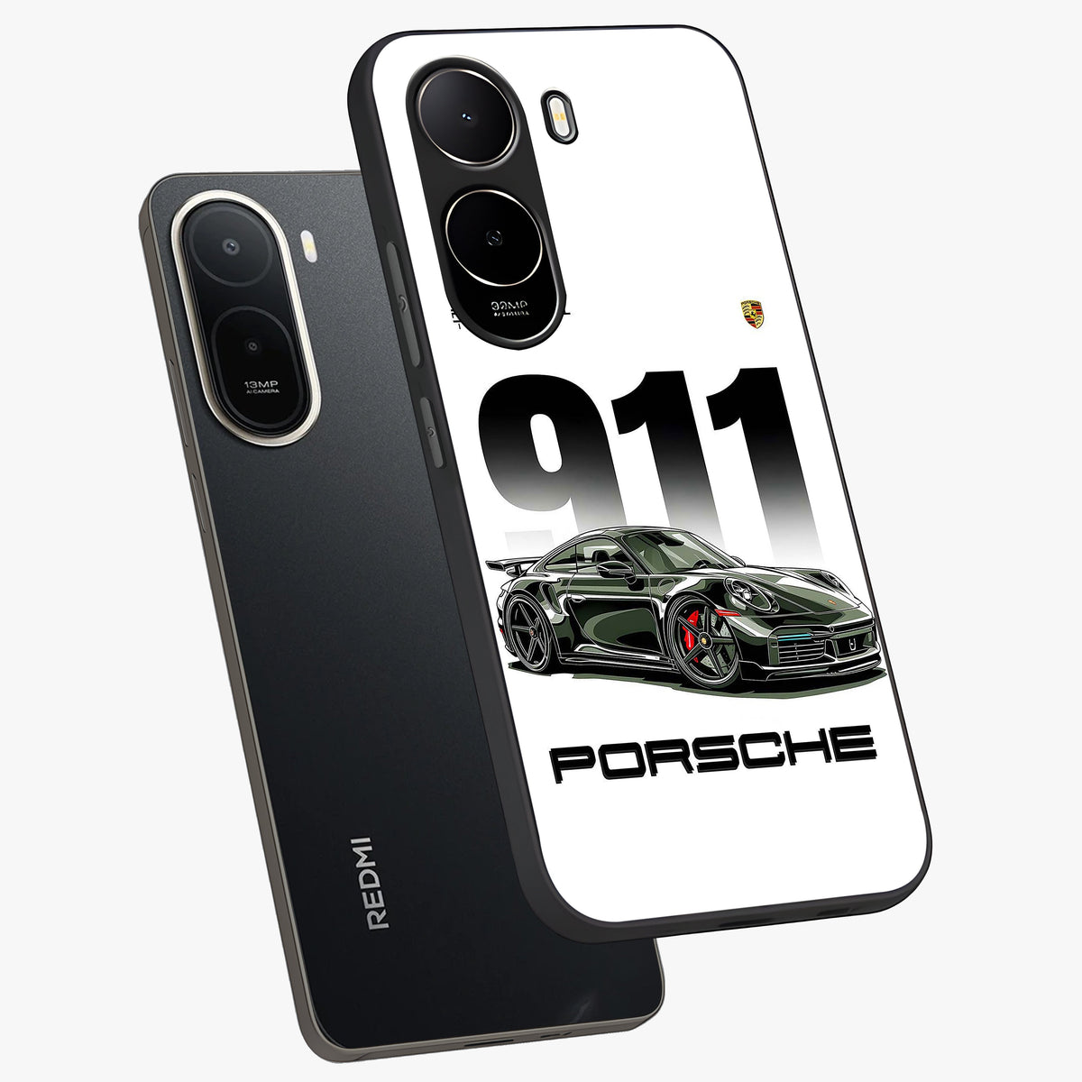 911 Turbo Dominance Glass Case displayed in premium angled mockup highlighting sporty car illustration and sleek glass surface.