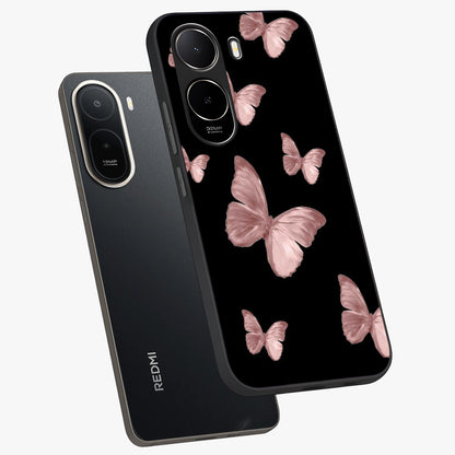 Butterfly Pattern Glass Case displayed in angled mockup highlighting delicate butterfly design and aesthetic pattern style.