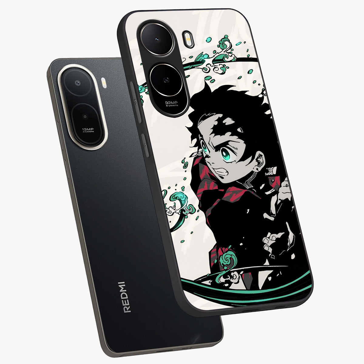 Demon Slayer Glass Case displayed in angled mockup highlighting dramatic anime character design with action aesthetic.