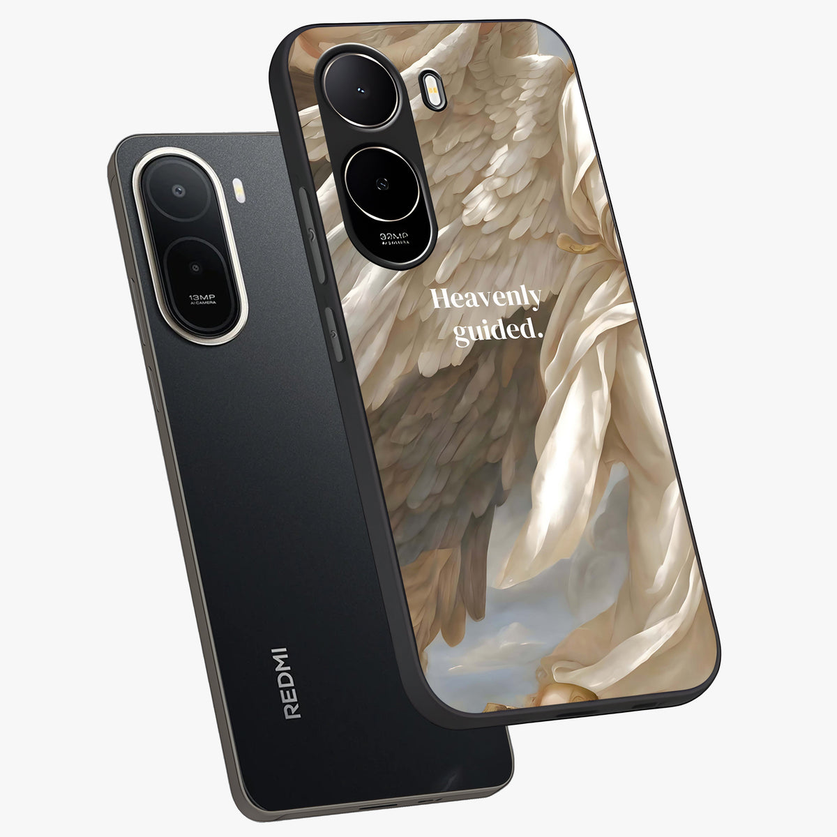 Divine Winged Grace Glass Case displayed in angled mockup highlighting graceful wing design with divine aesthetic style.