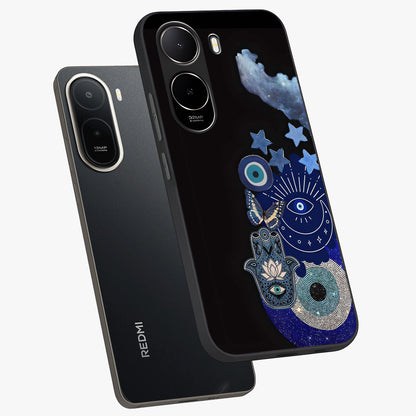 Galactic Charm Cluster Glass Case displayed in angled mockup highlighting luminous galaxy inspired design with dreamy aesthetic.