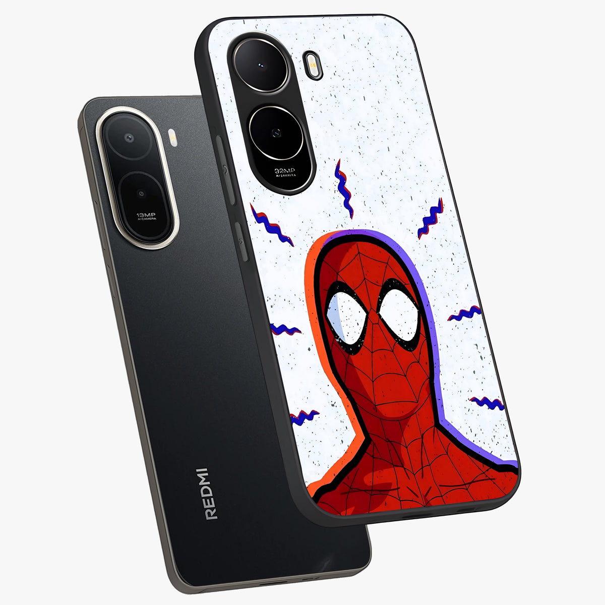 Omg Spiderman Glass Case displayed in angled mockup highlighting dynamic hero illustration with action comic aesthetic.