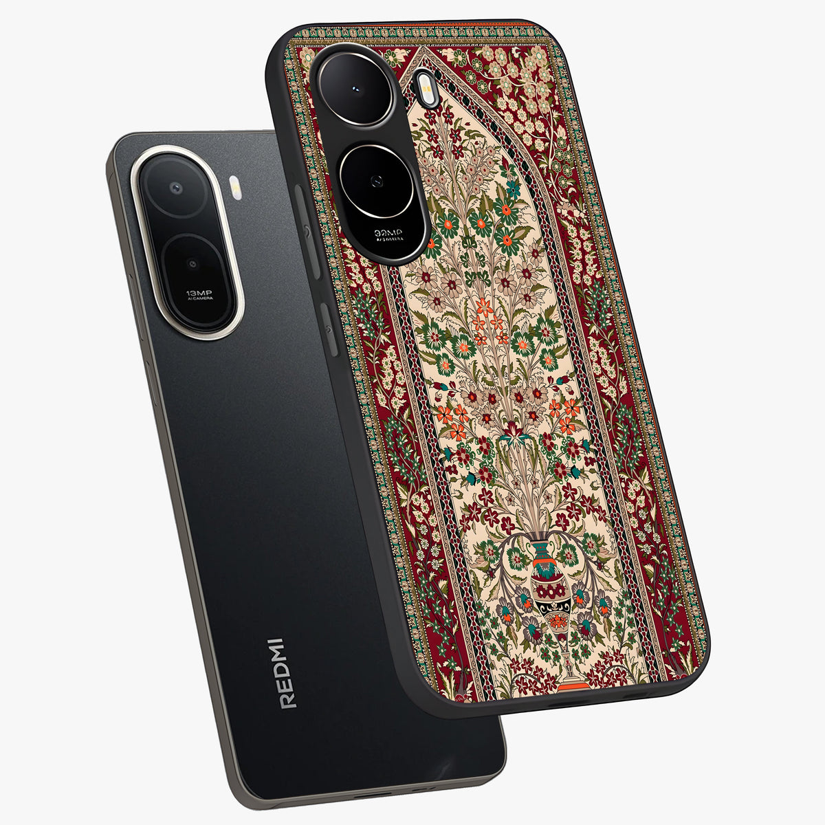 Persian Inspired Glass Case displayed in angled mockup highlighting intricate traditional design with elegant cultural aesthetic.