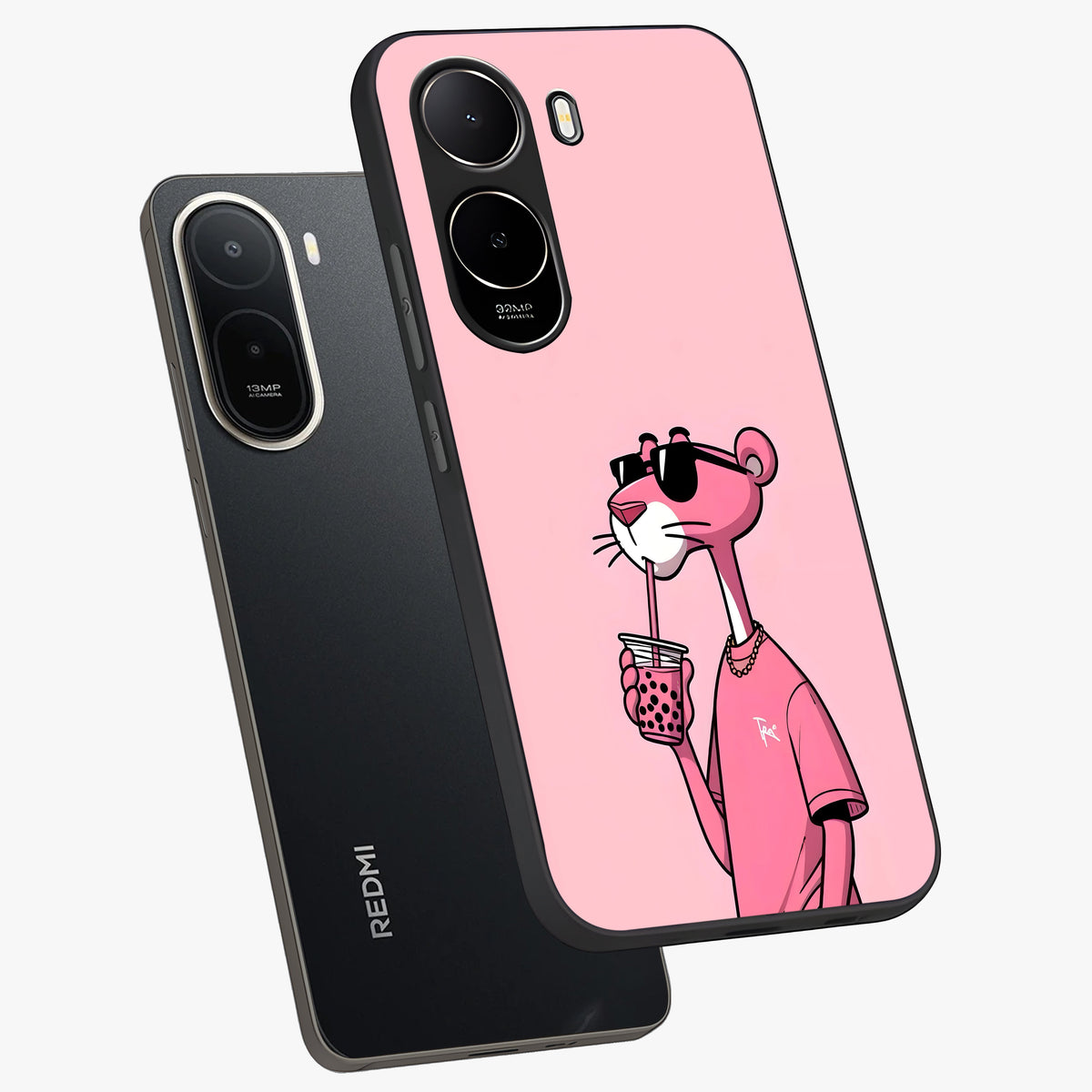 Pink Panther Glass Case displayed in angled mockup highlighting playful cartoon character design with vibrant pink aesthetic.