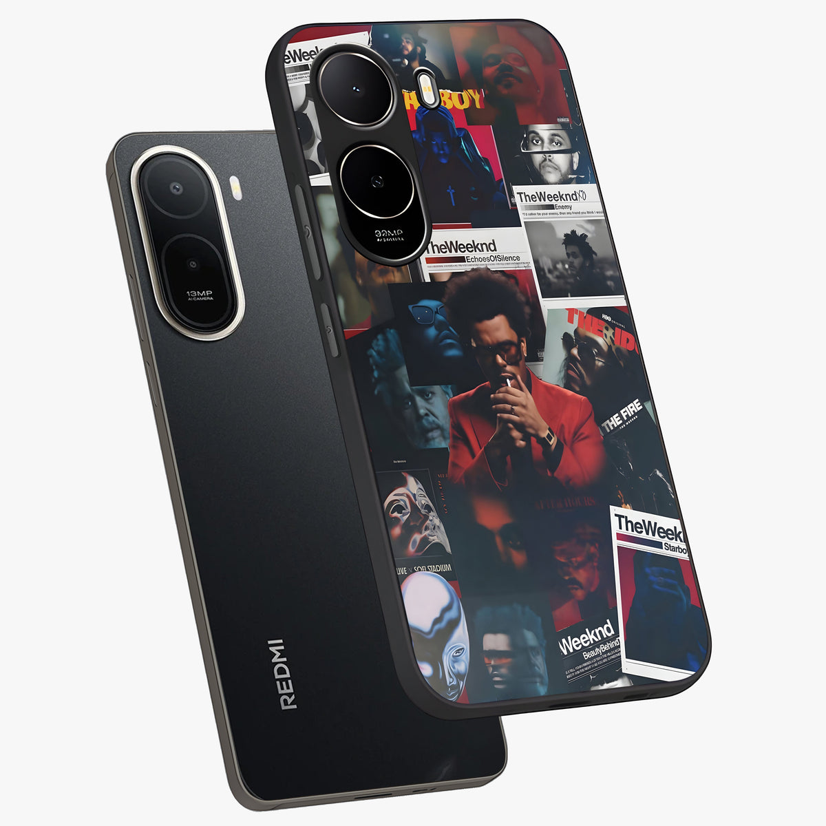 The Weeknd Glass Case displayed in angled mockup highlighting stylish pop culture inspired design with modern aesthetic.