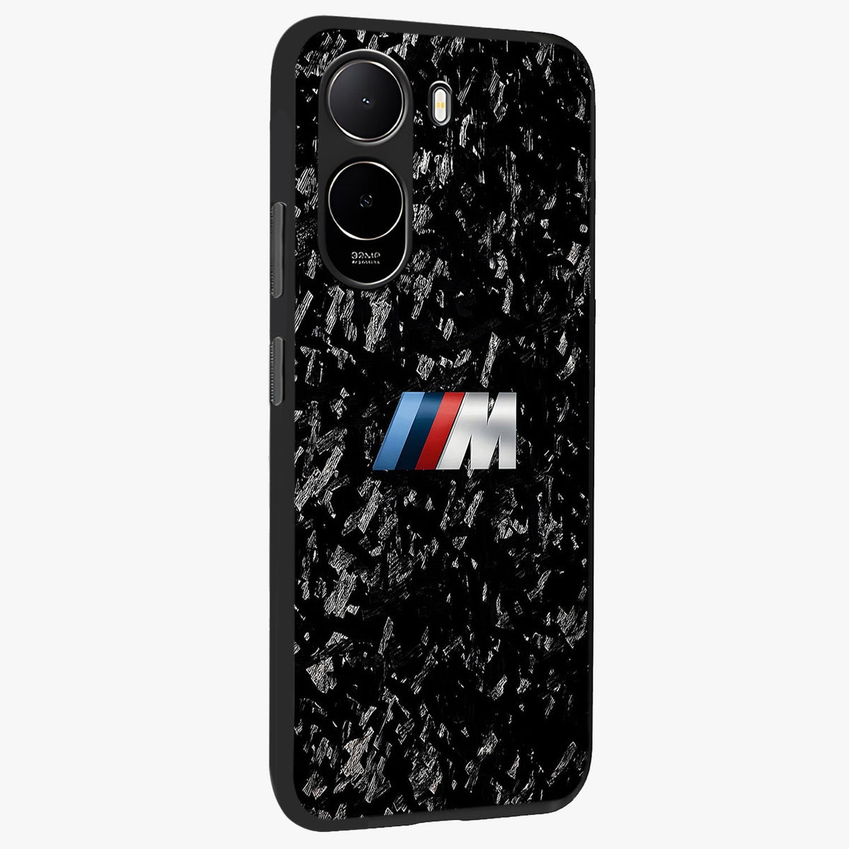 Carbon Speed Mark Glass Case upright view showcasing modern carbon speed graphic with bold automotive theme.