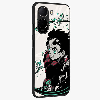 Demon Slayer Glass Case upright view showcasing powerful anime artwork with intense warrior theme.