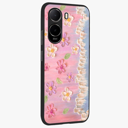 Dreamy Painted Garden Glass Case upright view showcasing vibrant floral garden artwork with artistic nature theme.