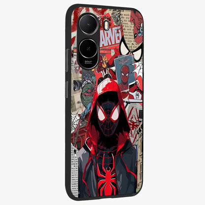 Spider Collage Street Glass Case upright view showcasing bold superhero artwork with urban street theme.
