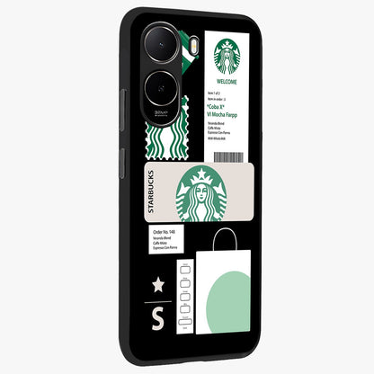 Starbucks Mocha Glass Case upright view showcasing trendy coffee inspired artwork with modern lifestyle theme.