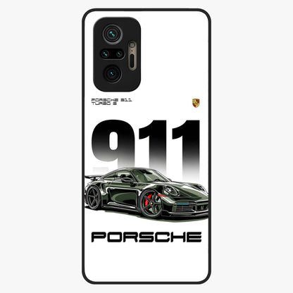 911 Turbo Dominance Glass Case showing clean flat back view with bold 911 sports car artwork and glossy glass finish.