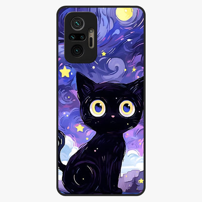 Abstract Cat Art Glass Case showing flat back view with artistic cat illustration and glossy glass finish.