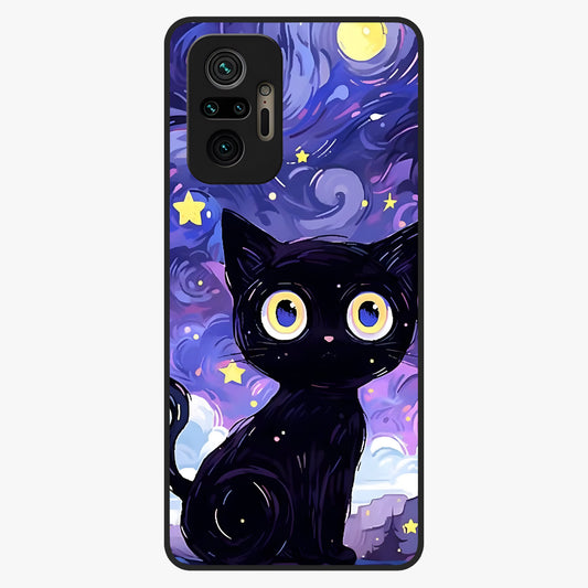 Abstract Cat Art Glass Case showing flat back view with artistic cat illustration and glossy glass finish.
