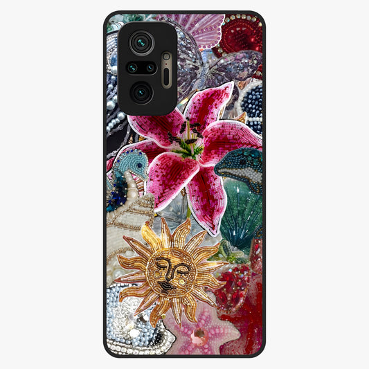 Beaded Garden Fantasy Glass Case showing flat back view with dreamy garden bead artwork and glossy glass finish.