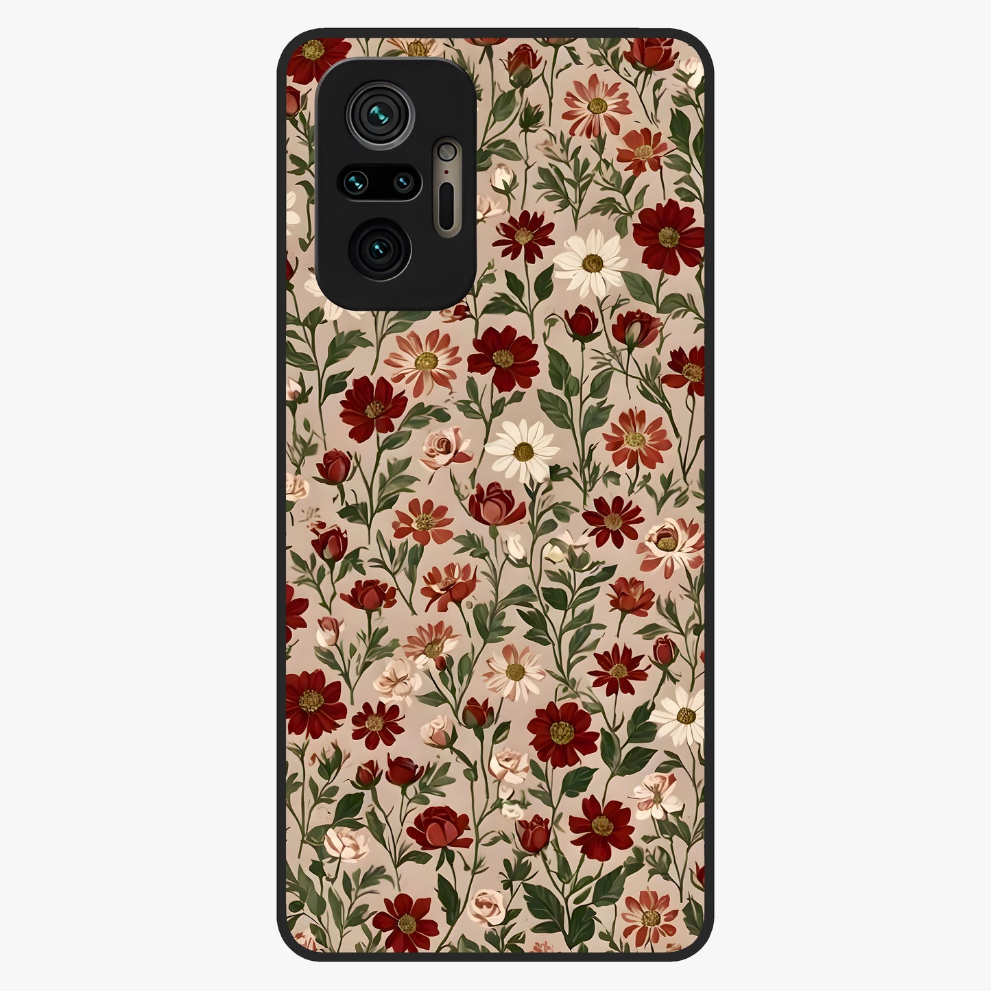 Biege Flower With Leaf Glass Case showing flat back view with soft beige floral artwork and glossy glass finish.