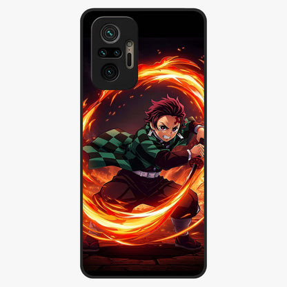 Blazing Sword Resolve Glass Case showing flat back view with fiery sword artwork and glossy glass finish.