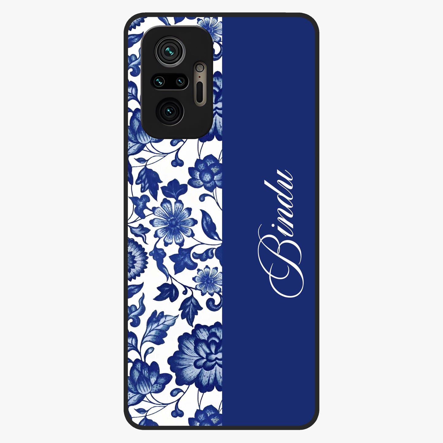 Blue Vintage Floral Pattern Glass Case upright view showcasing timeless floral illustration with vintage inspired style.