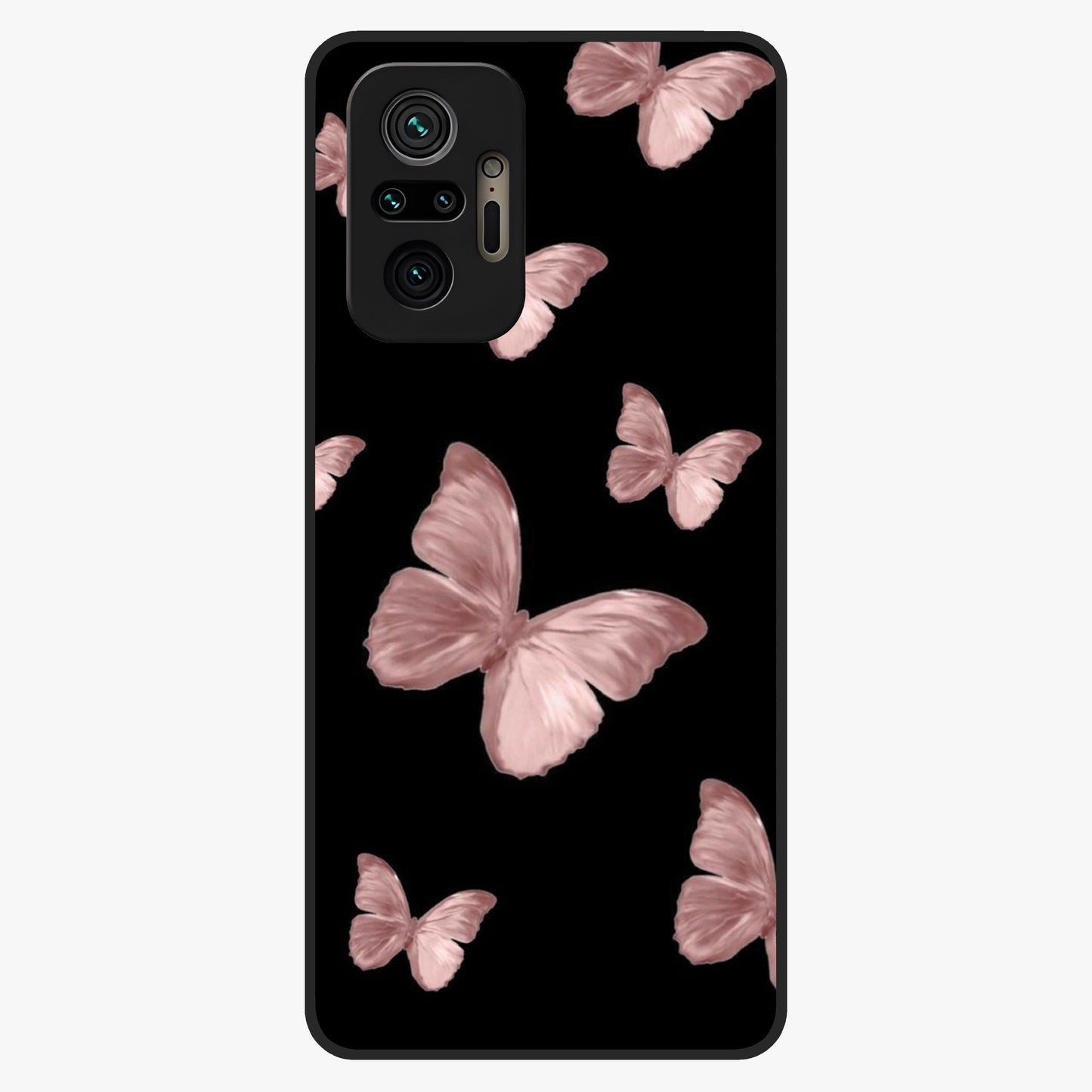 Butterfly Pattern Glass Case showing flat back view with elegant butterfly pattern artwork and glossy glass finish.