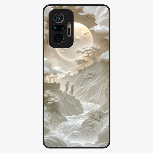 Celestial Origami Glass Case showing flat back view with artistic origami inspired celestial artwork and glossy glass finish.