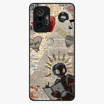 City Dream Sketch Glass Case showing flat back view with artistic city skyline sketch artwork and glossy glass finish.