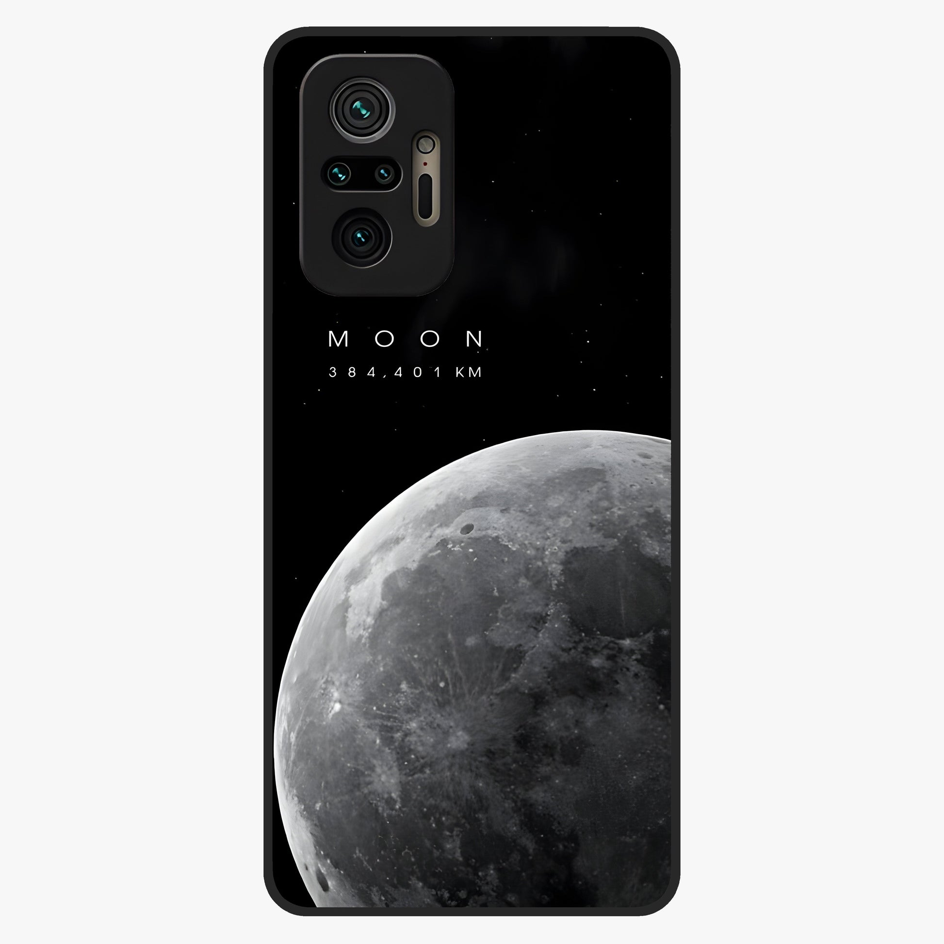 Cosmic Moon Glow Glass Case showing flat back view with glowing moon artwork and glossy glass finish.