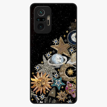 Cosmic Sparkle Dreams Glass Case showing flat back view with sparkling cosmic artwork and glossy glass finish.