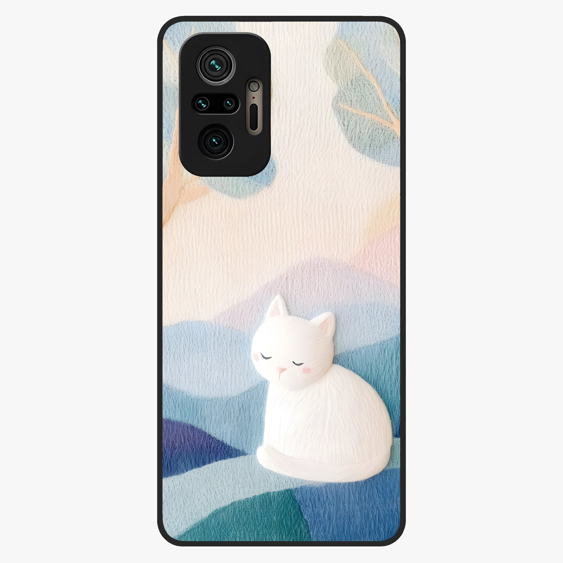 Cotton Dream Cat Glass Case showing flat back view with soft dreamy cat artwork and glossy glass finish.