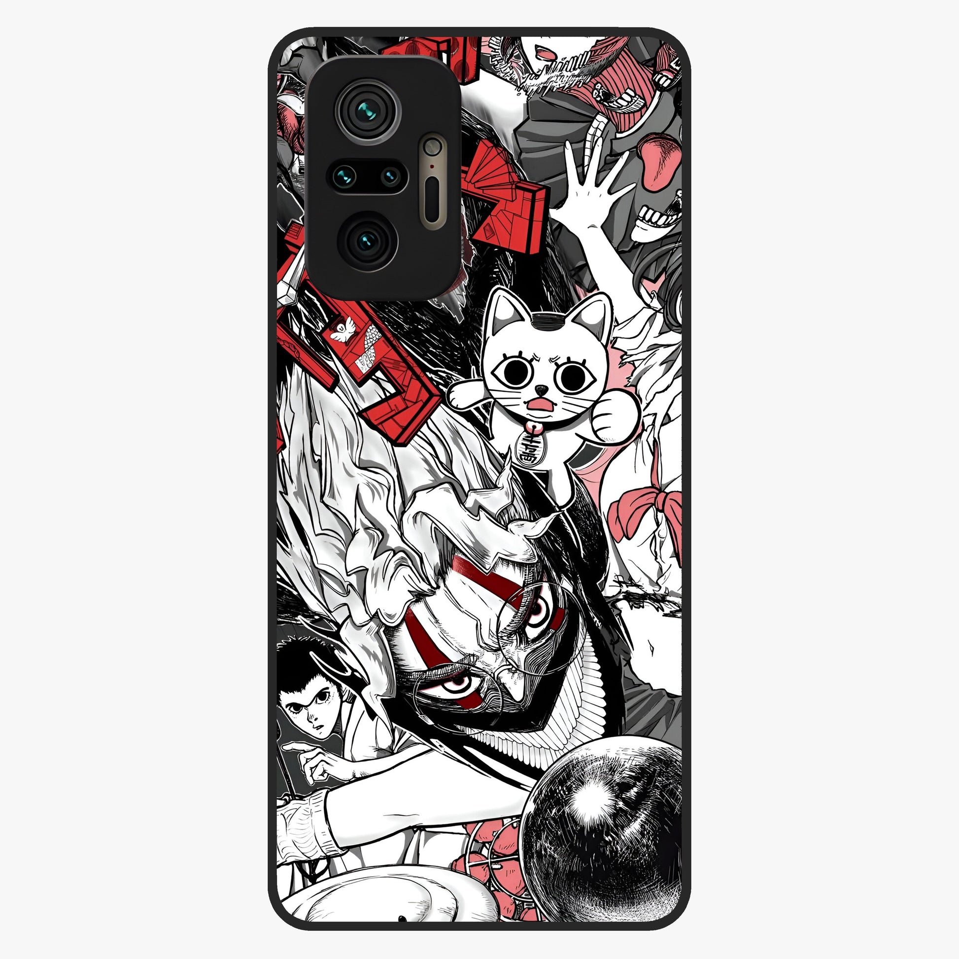 Crimson Chaos Panel Glass Case showing flat back view with bold crimson abstract artwork and glossy glass finish.