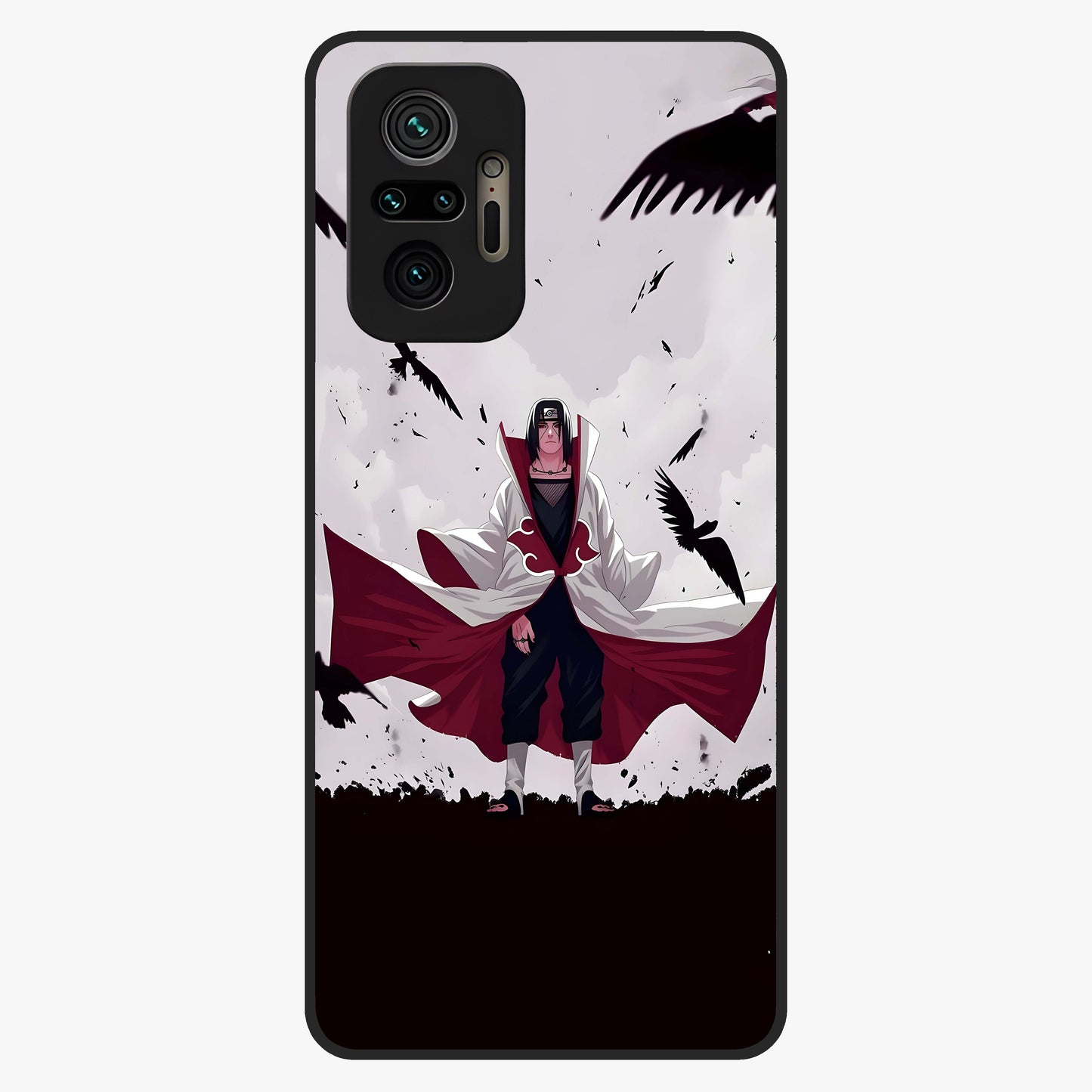 Crimson Crow Ascension Glass Case showing flat back view with mystical crow artwork and glossy glass finish.