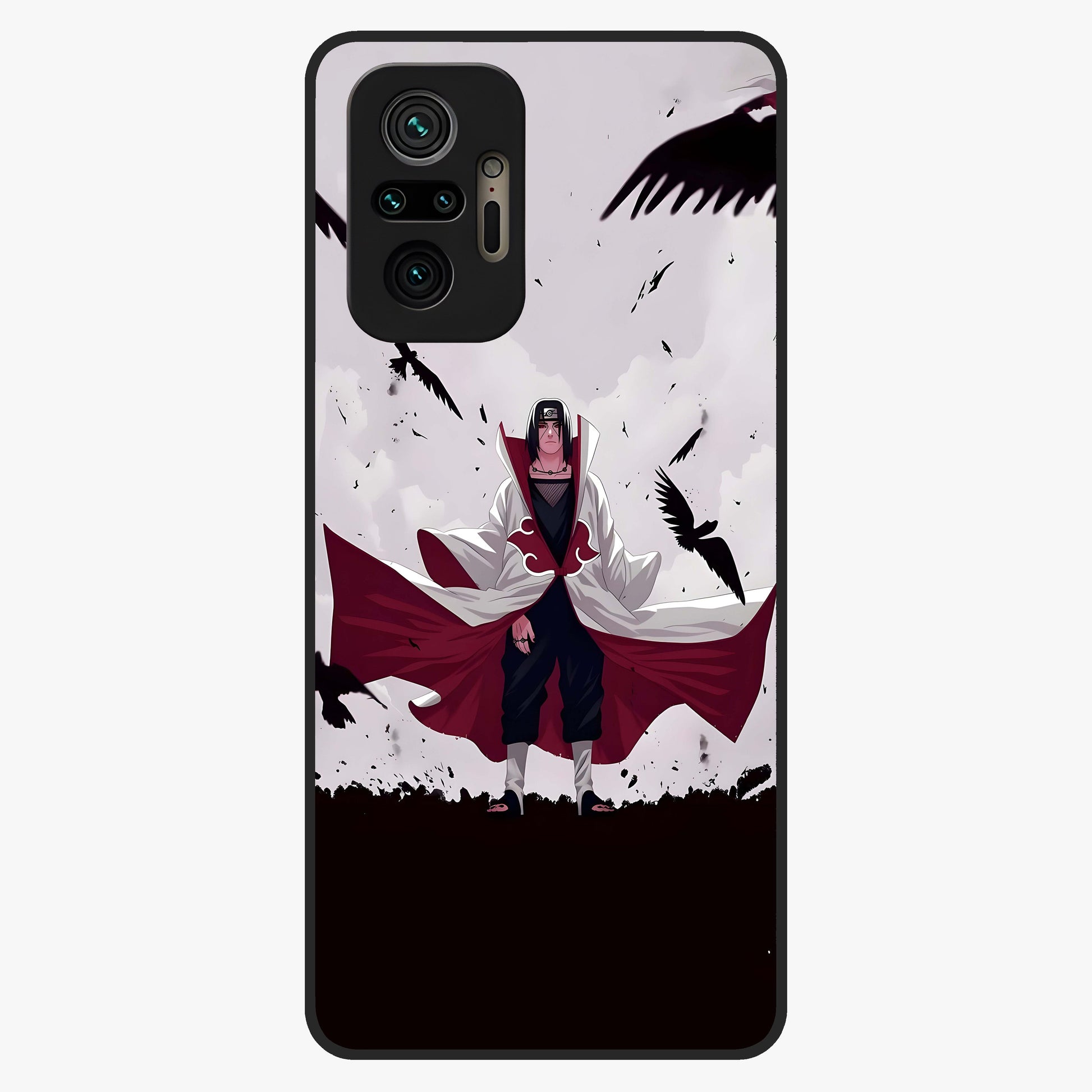 Crimson Crow Ascension Glass Case showing flat back view with mystical crow artwork and glossy glass finish.