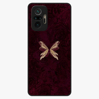 Crimson Fade Butterfly Glass Case showing flat back view with fading butterfly artwork and glossy glass finish.
