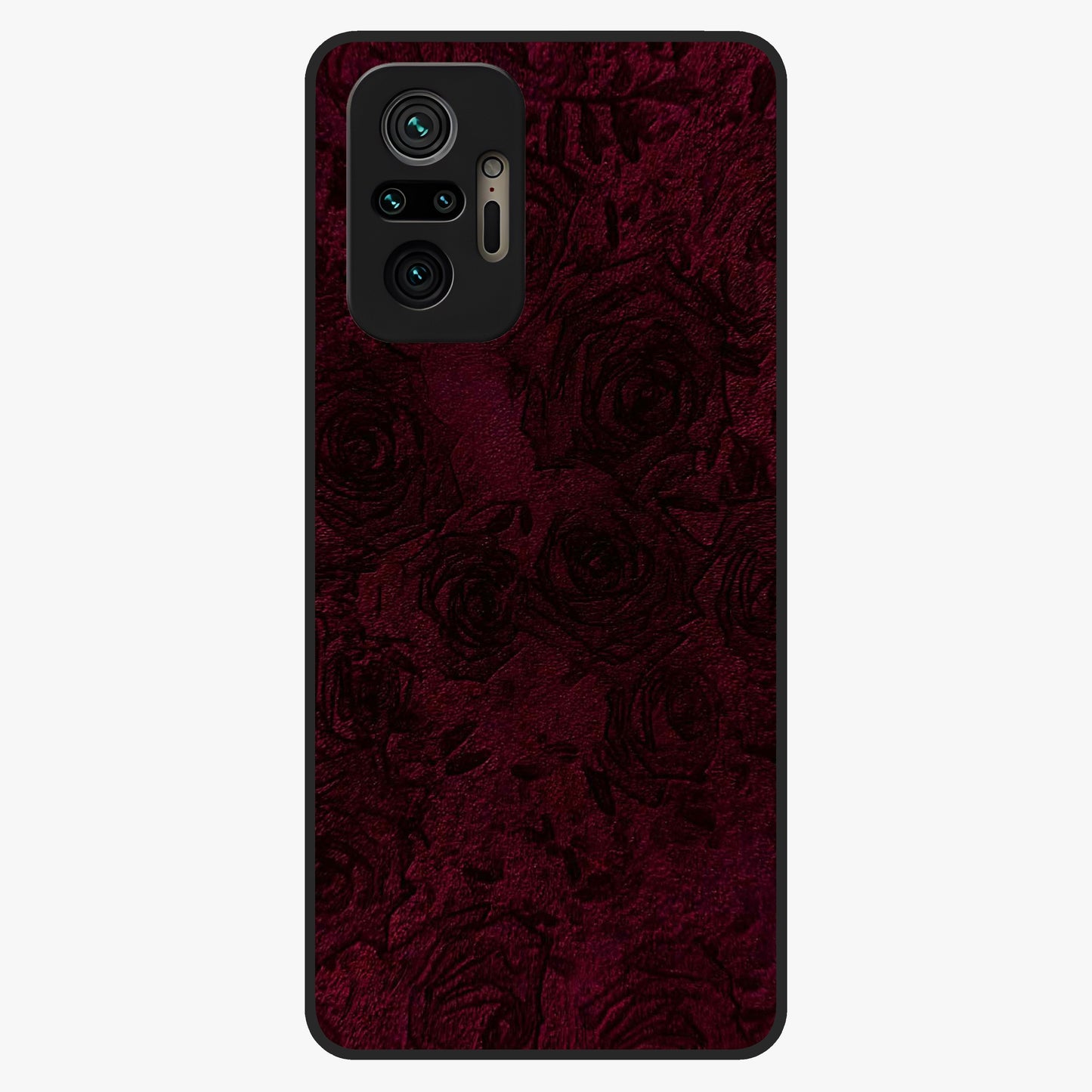 Crimson Fade Flow Glass Case showing flat back view with flowing crimson gradient artwork and glossy glass finish.