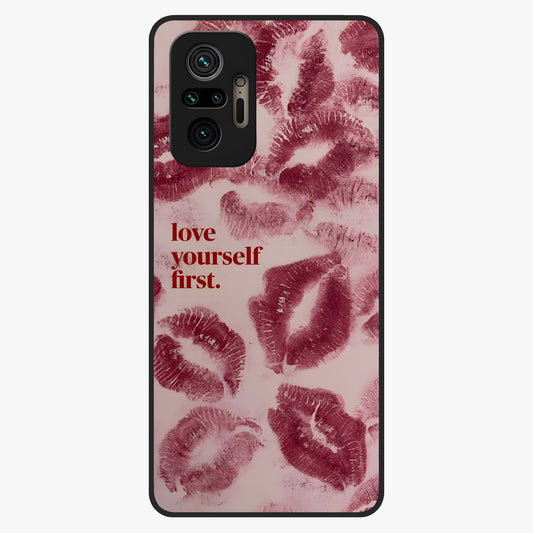 Crimson Kiss Love Glass Case showing flat back view with romantic crimson themed artwork and glossy glass finish.