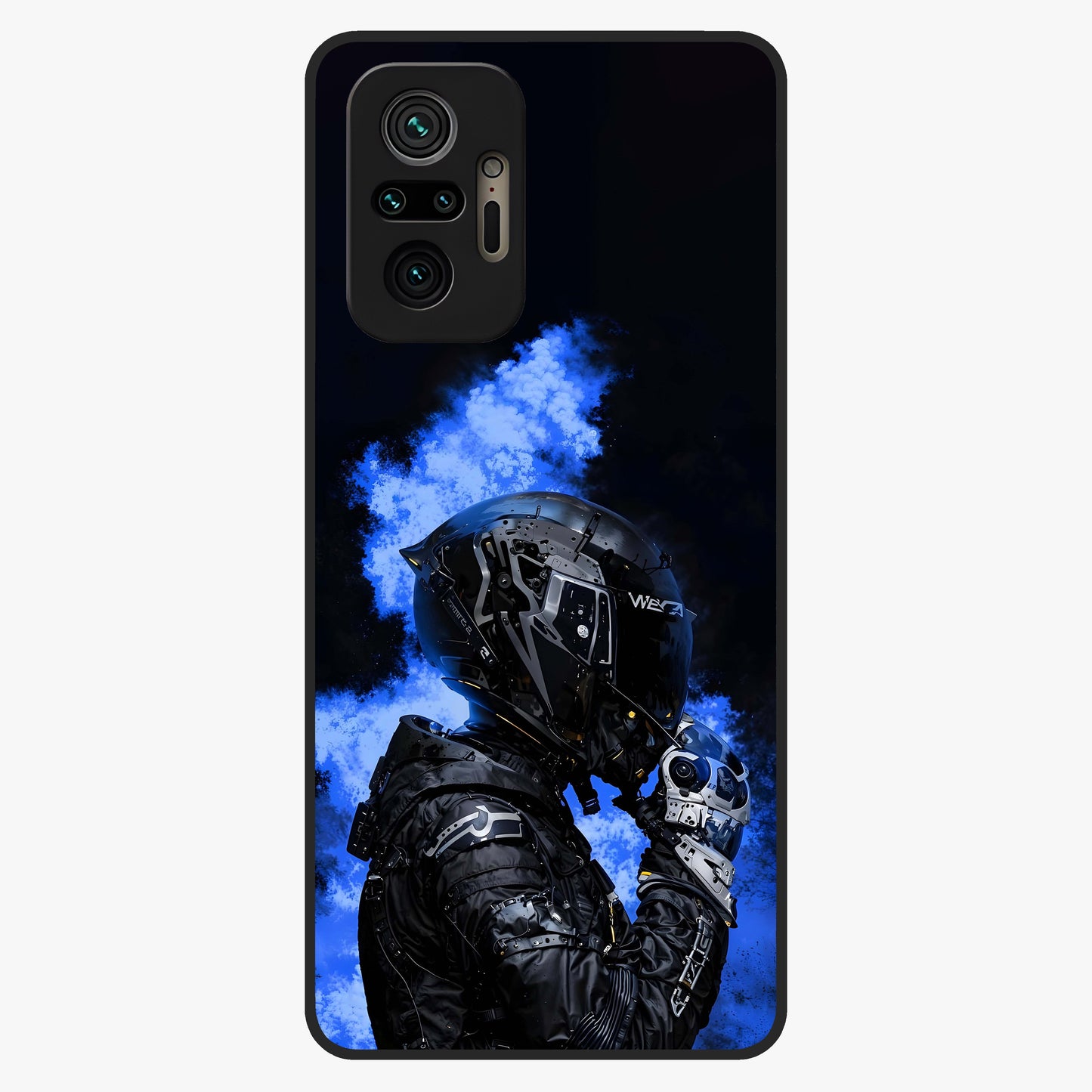Cyber Sentinel Protocol Glass Case showing flat back view with futuristic cyber themed artwork and glossy glass finish.