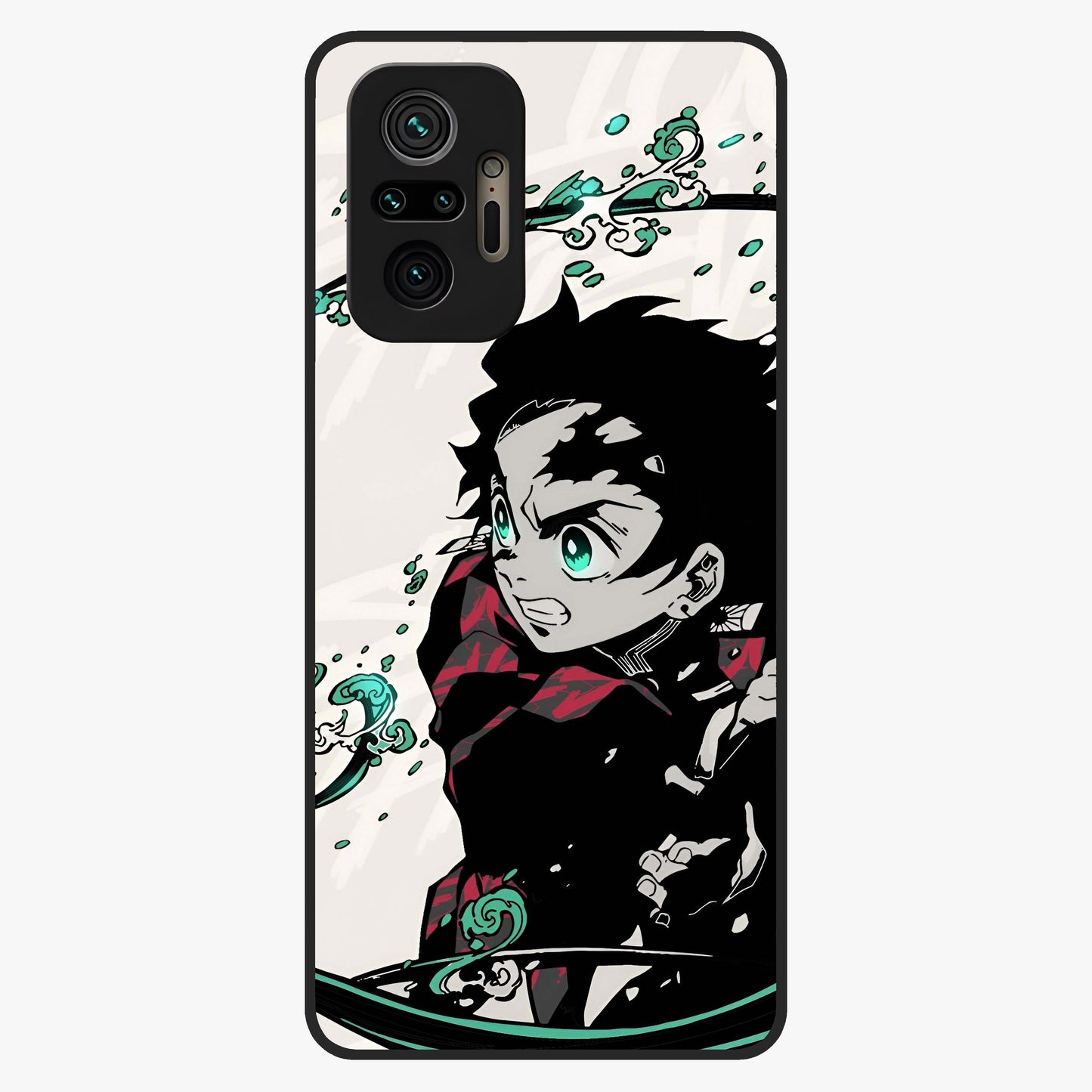 Demon Slayer Glass Case showing flat back view with bold anime inspired artwork and glossy glass finish.