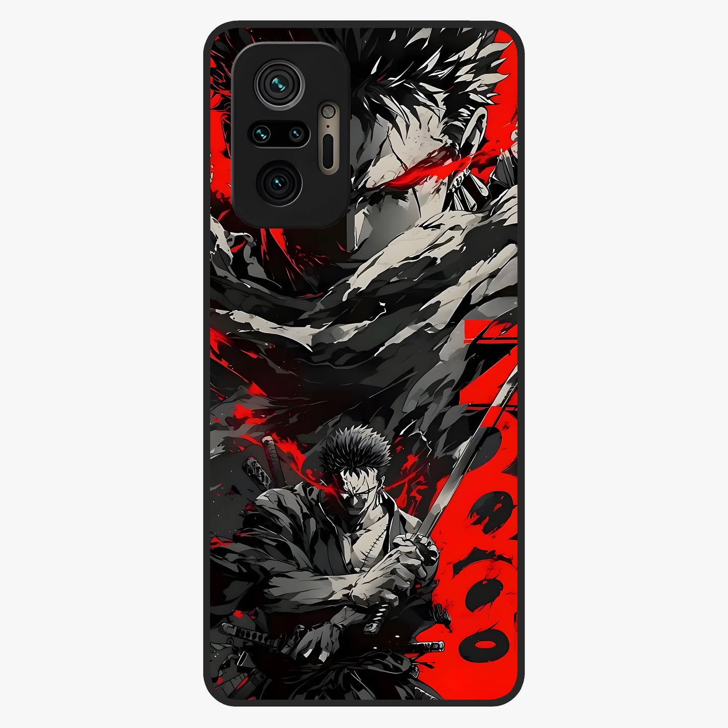 Demon Sword Resolve Glass Case showing flat back view with fierce sword warrior artwork and glossy glass finish.