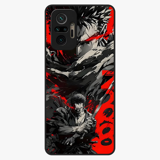 Demon Sword Resolve Glass Case showing flat back view with fierce sword warrior artwork and glossy glass finish.