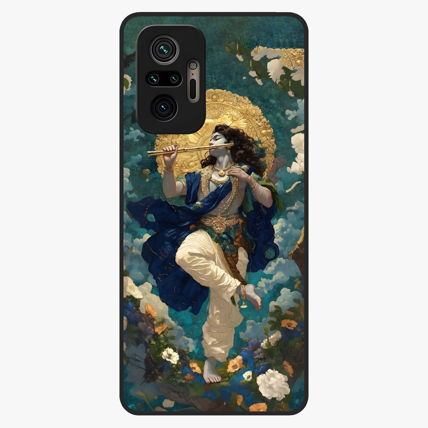 Divine Krishna Art Glass Case showing flat back view with Lord Krishna artwork and glossy glass finish.